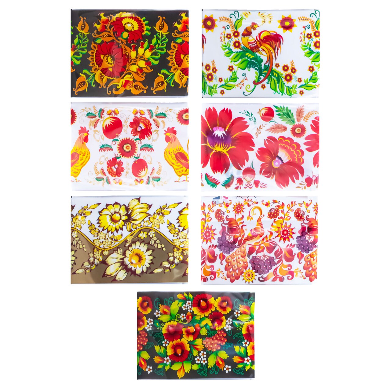 7 Petrykivka Red & Gold Floral Designs with Roosters Ukrainian Easter Egg Decorating Wraps Heat Shrink Sleeves